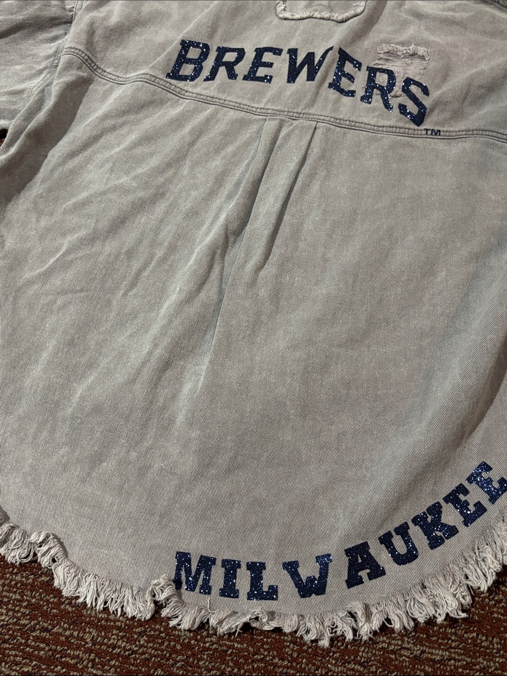 Tiny Turnip Milwaukee brewers sparkle slouchy distressed frayed button down S - Picture 10 of 15